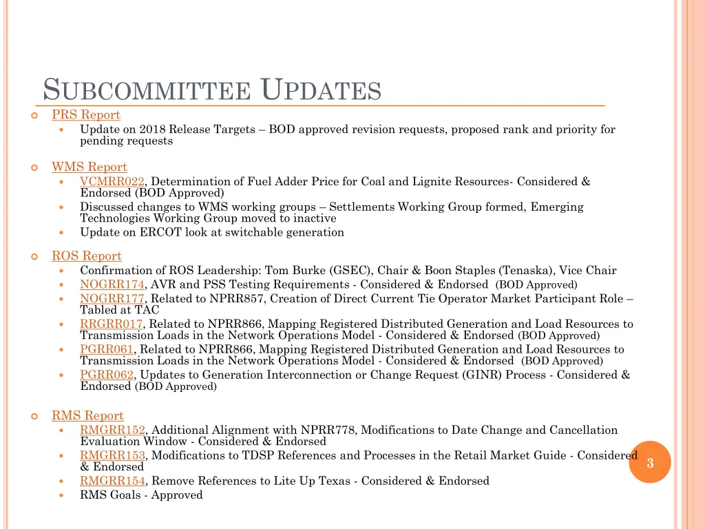 s ubcommittee u pdates prs report update on 2018