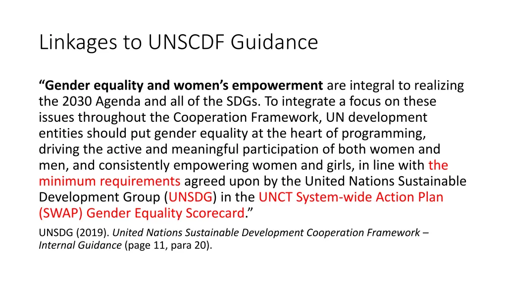 linkages to unscdf guidance