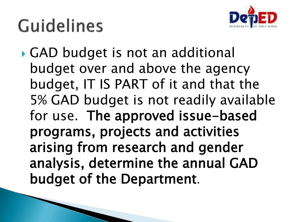 gad budget is not an additional budget over