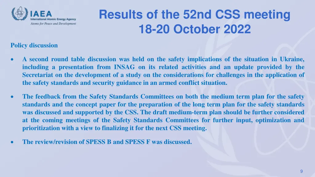 results of the 52nd css meeting 18 20 october 2022 2