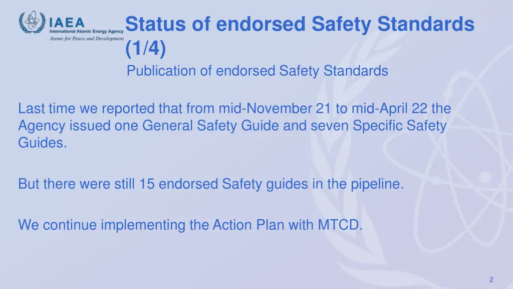 status of endorsed safety standards