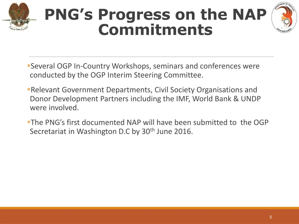 png s progress on the nap commitments