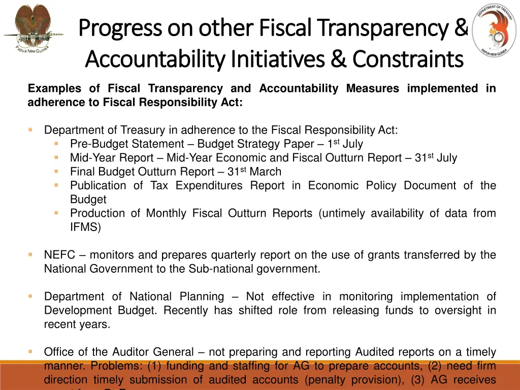 progress on other fiscal transparency progress