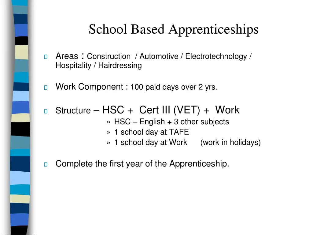 school based apprenticeships