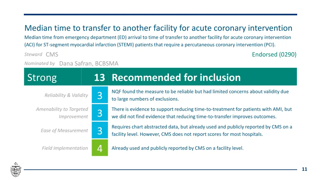 median time to transfer to another facility