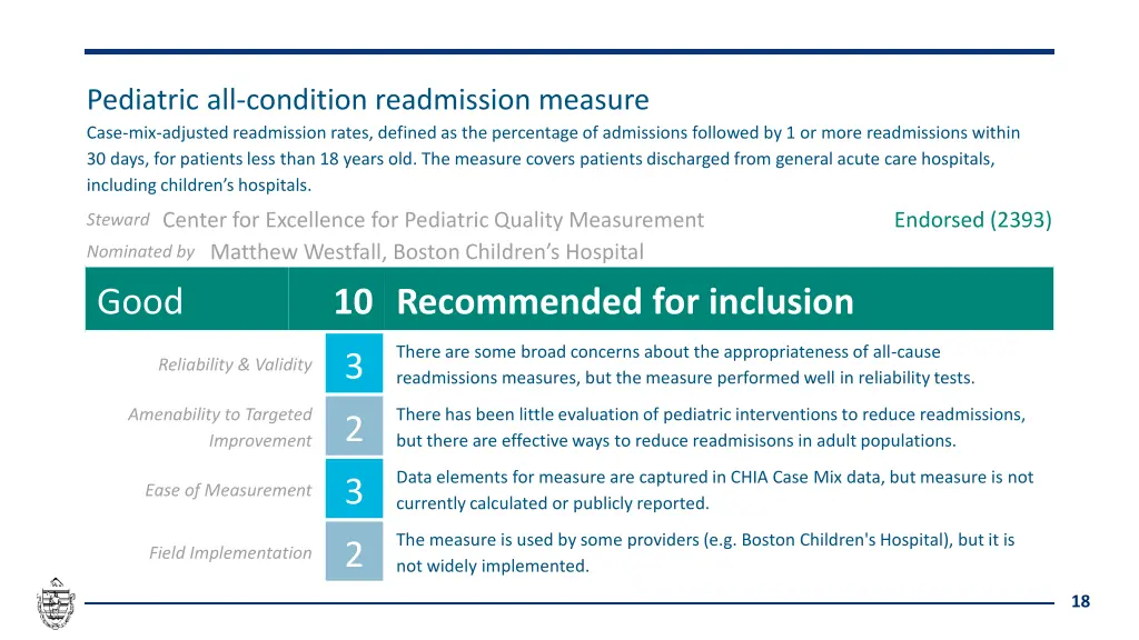 pediatric all condition readmission measure case