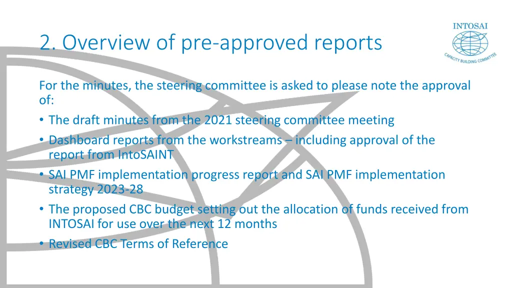 2 overview of pre approved reports