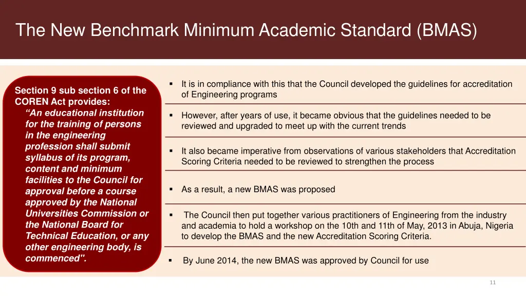 the new benchmark minimum academic standard bmas