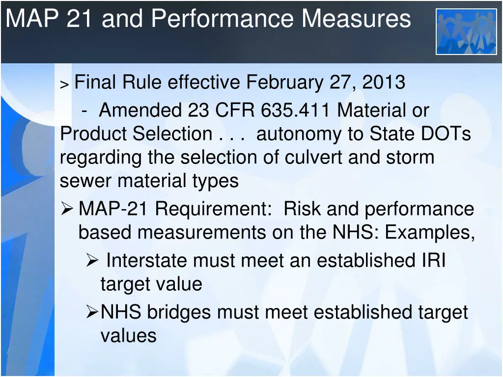 map 21 and performance measures