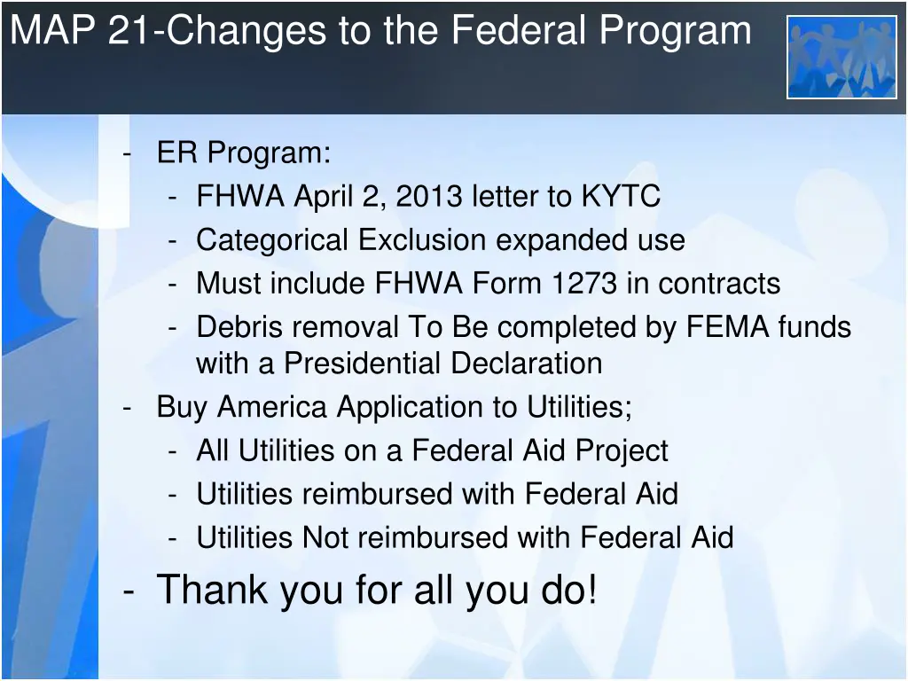 map 21 changes to the federal program