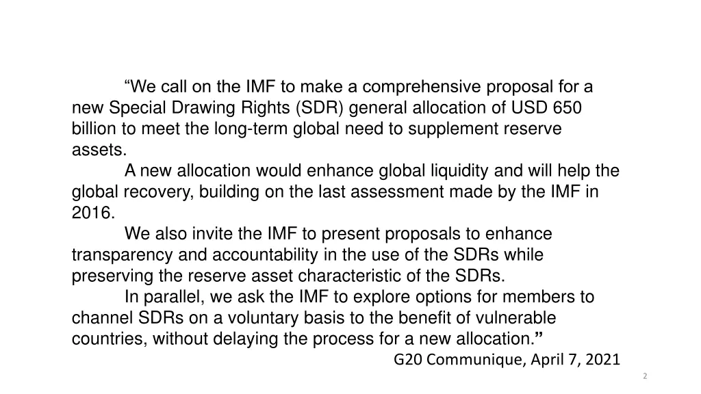 we call on the imf to make a comprehensive