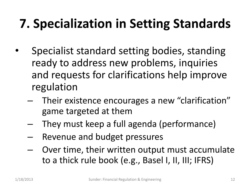 7 specialization in setting standards