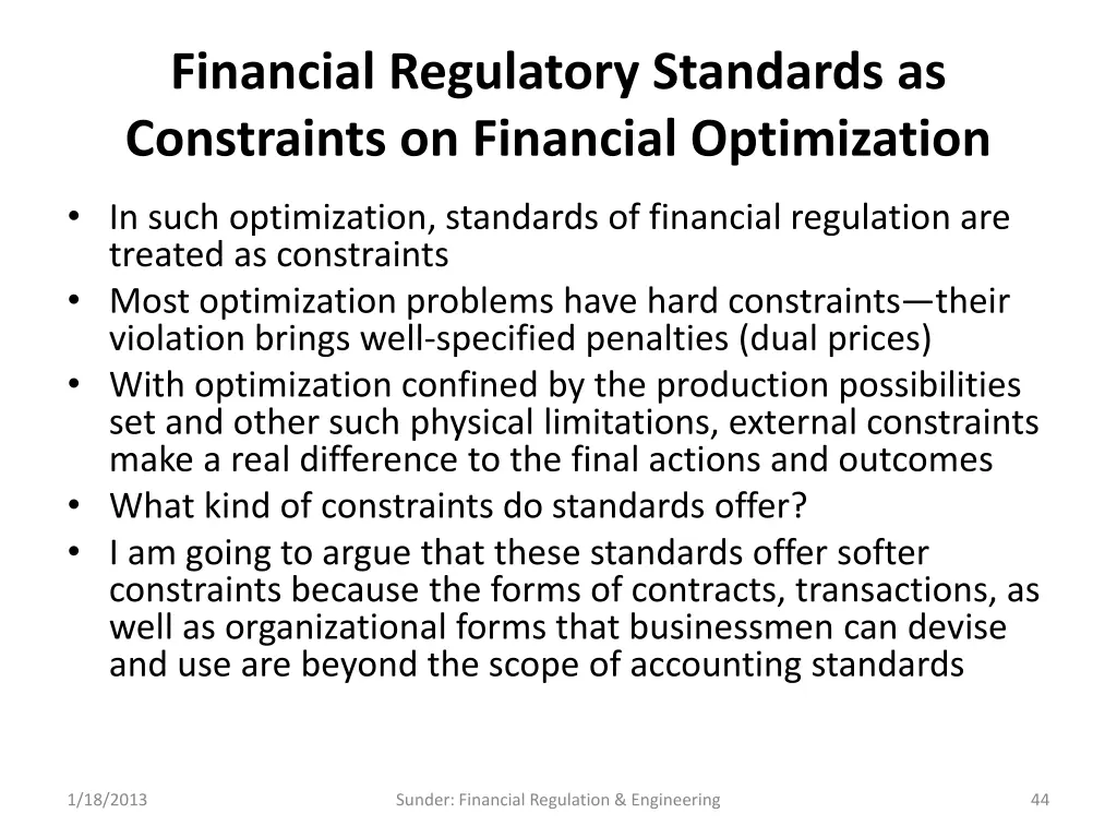 financial regulatory standards as constraints