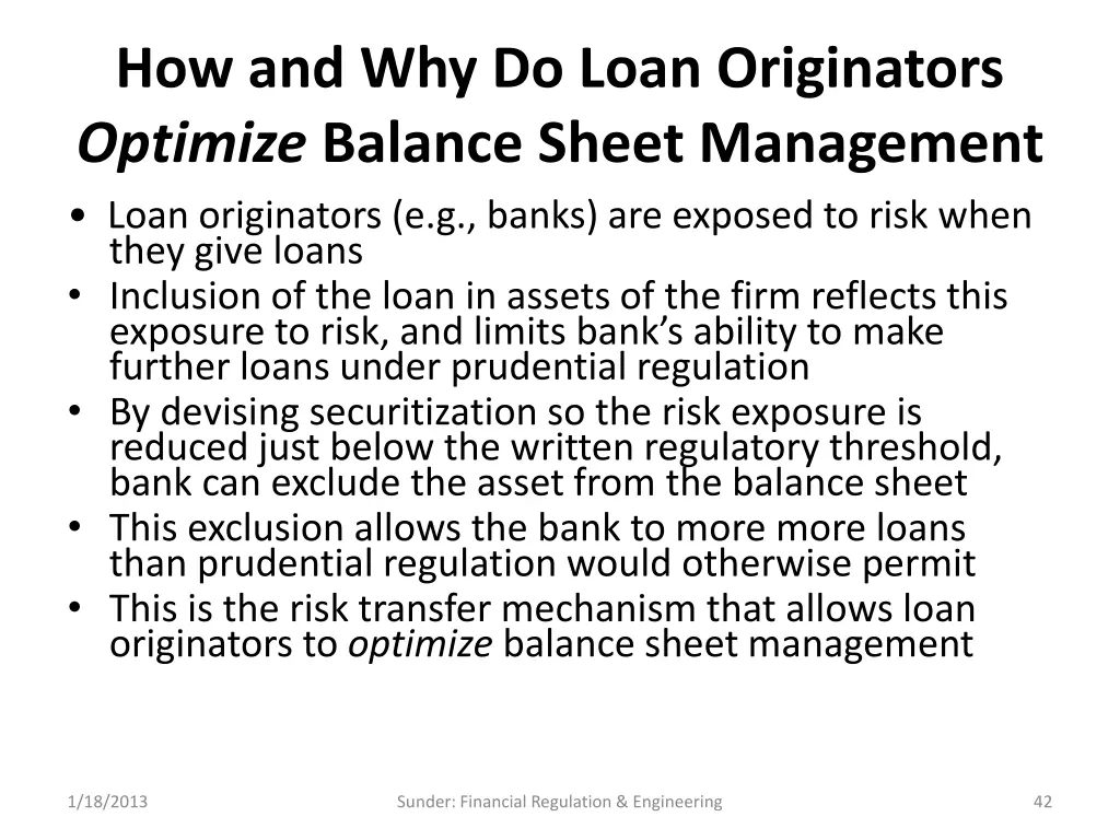 how and why do loan originators optimize balance