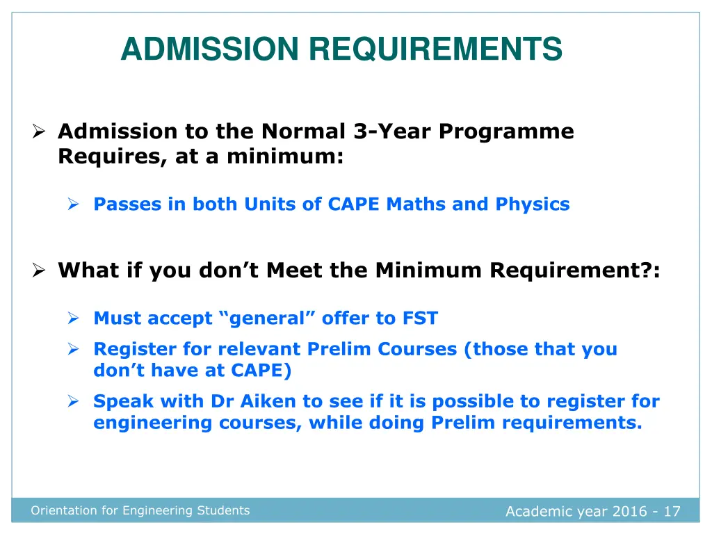 admission requirements