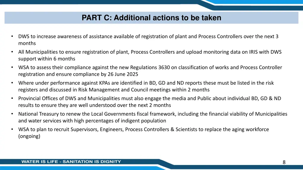 part c additional actions to be taken