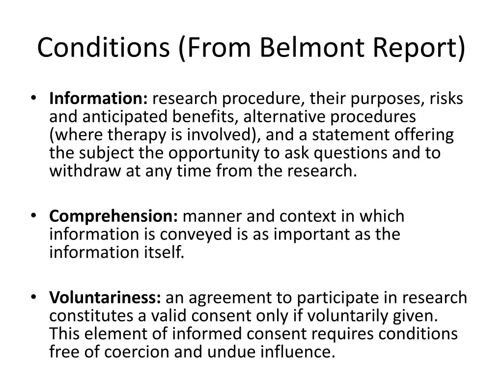 conditions from belmont report