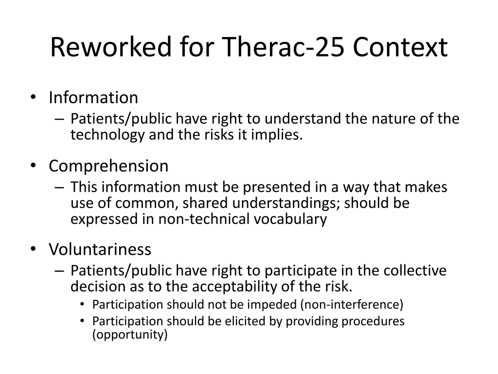 reworked for therac 25 context