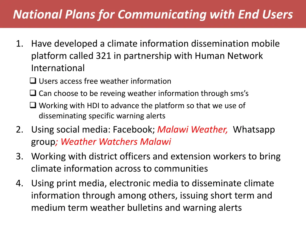 national plans for communicating with end users