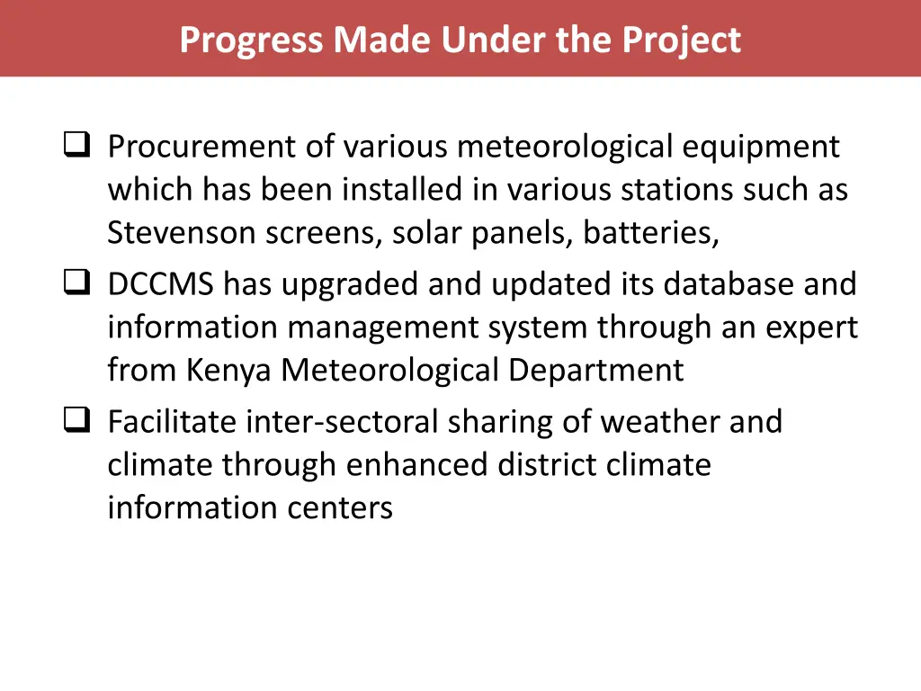 progress made under the project 1