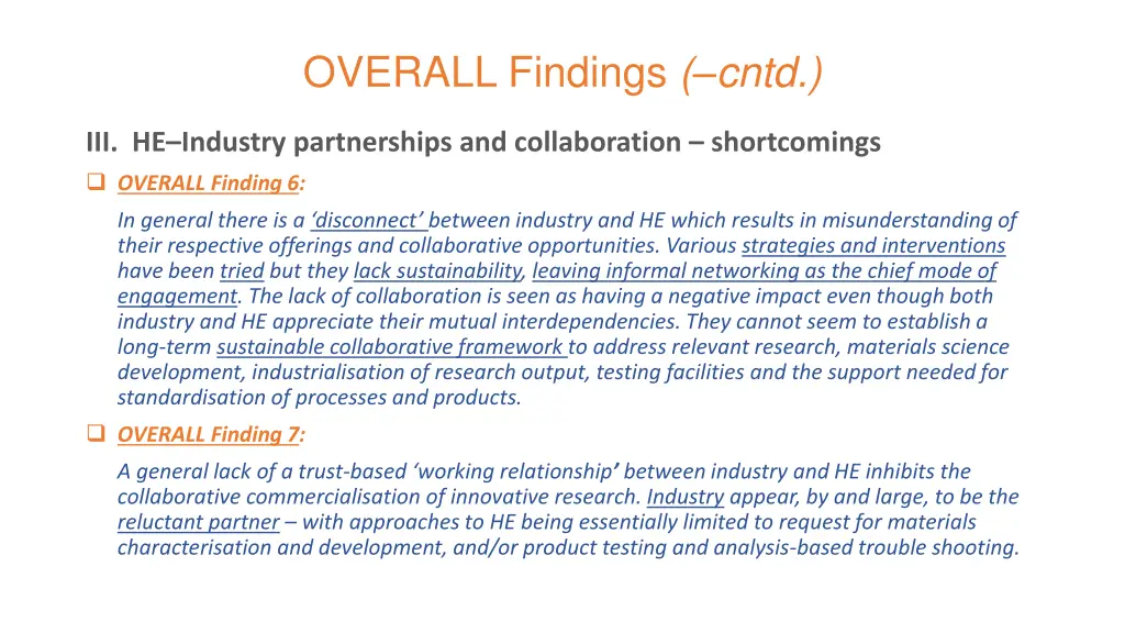 overall findings cntd 2