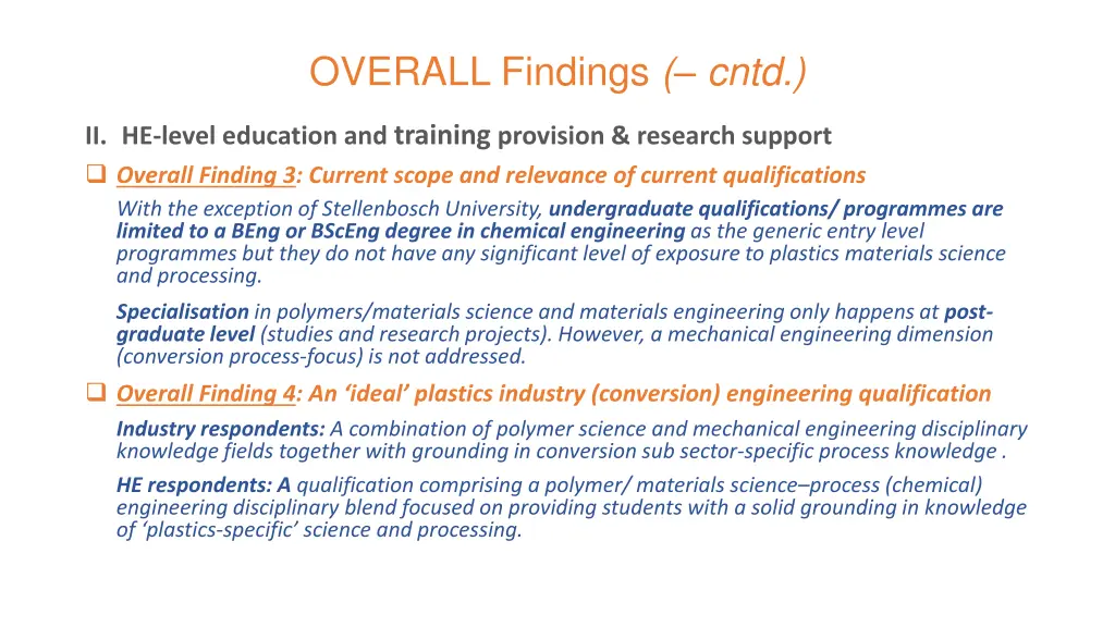 overall findings cntd