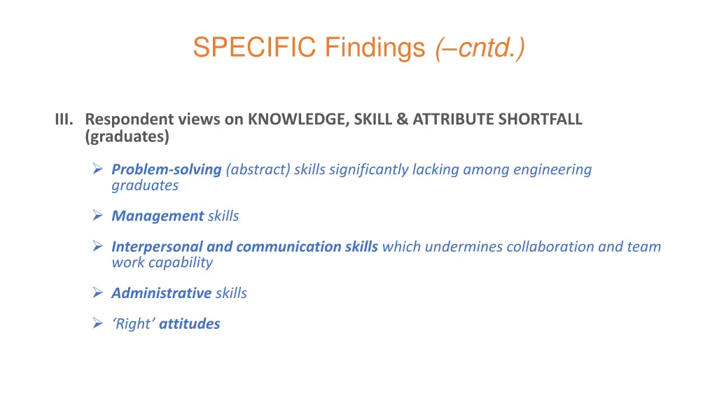 specific findings cntd