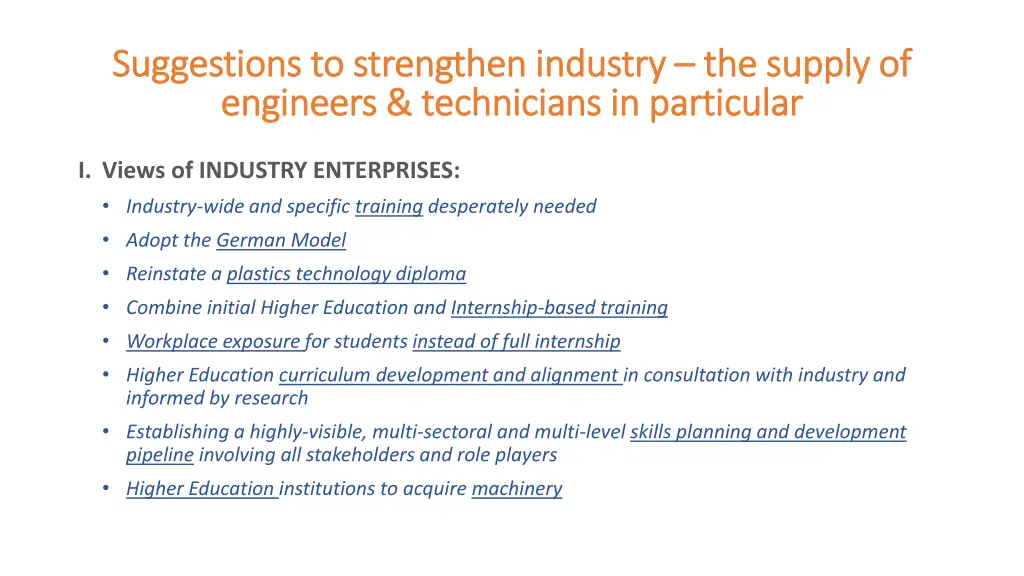 suggestions to strengthen industry suggestions