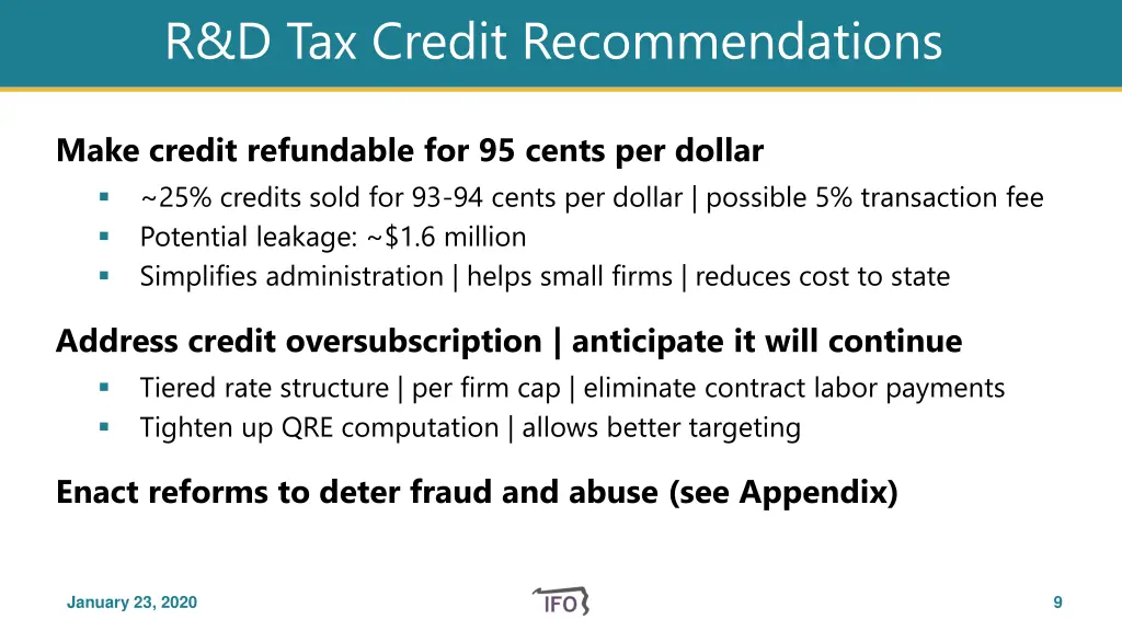 r d tax credit recommendations