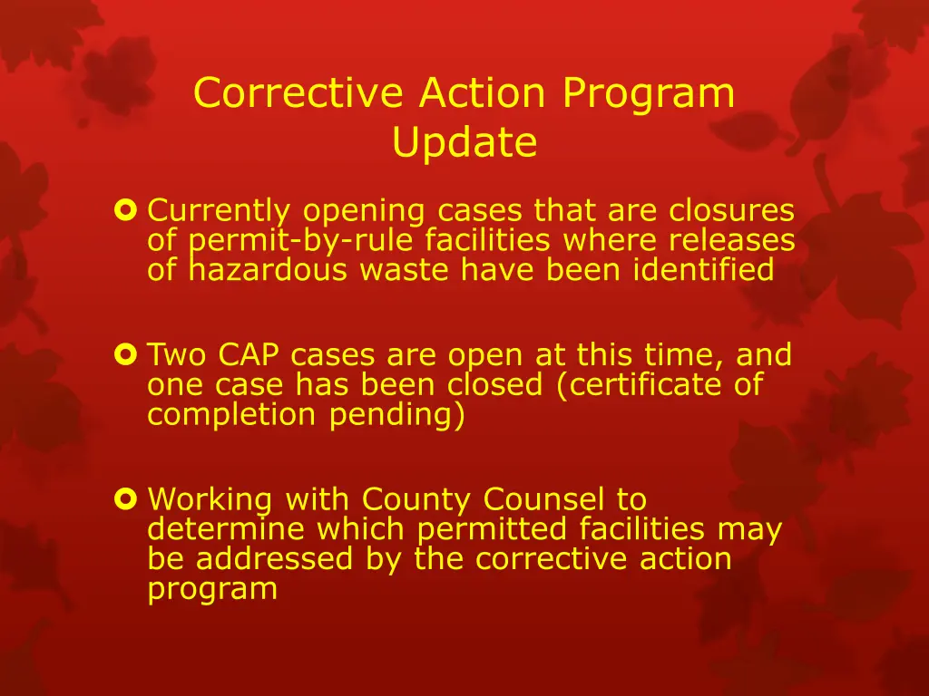 corrective action program update