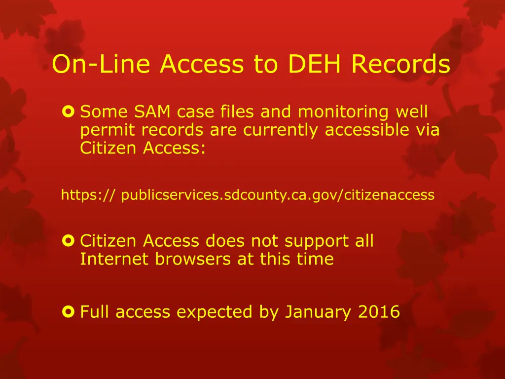 on line access to deh records