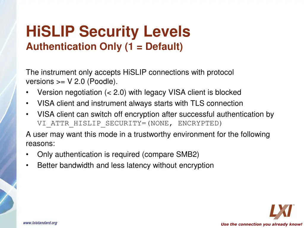 hislip security levels authentication only