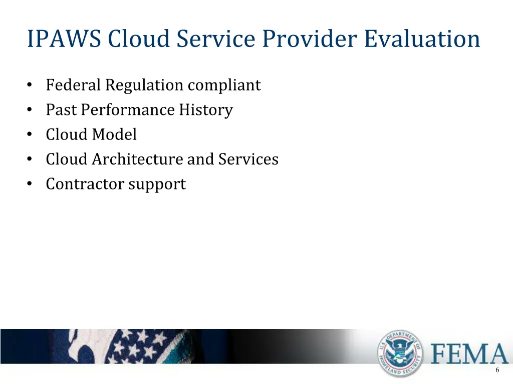 ipaws cloud service provider evaluation