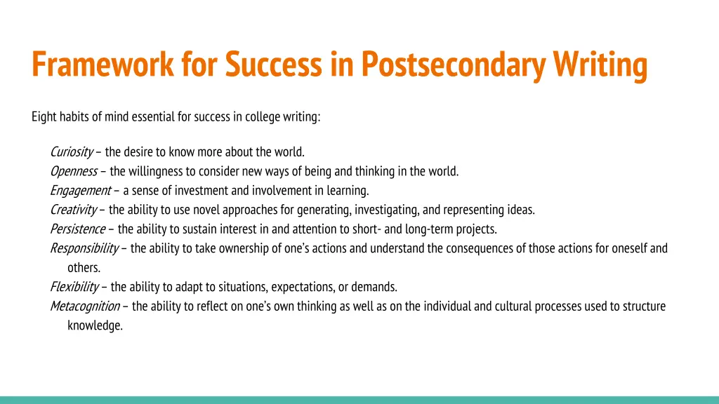 framework for success in postsecondary writing