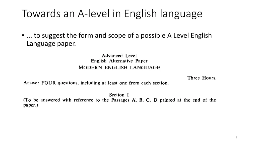 towards an a level in english language