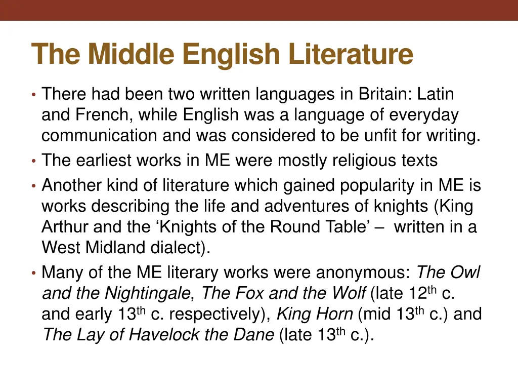 the middle english literature