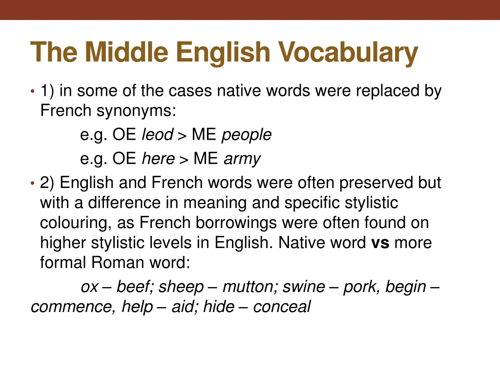 the middle english vocabulary