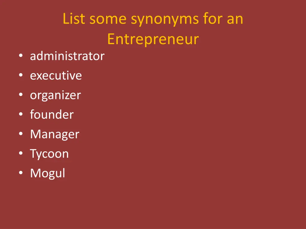 list some synonyms for an entrepreneur