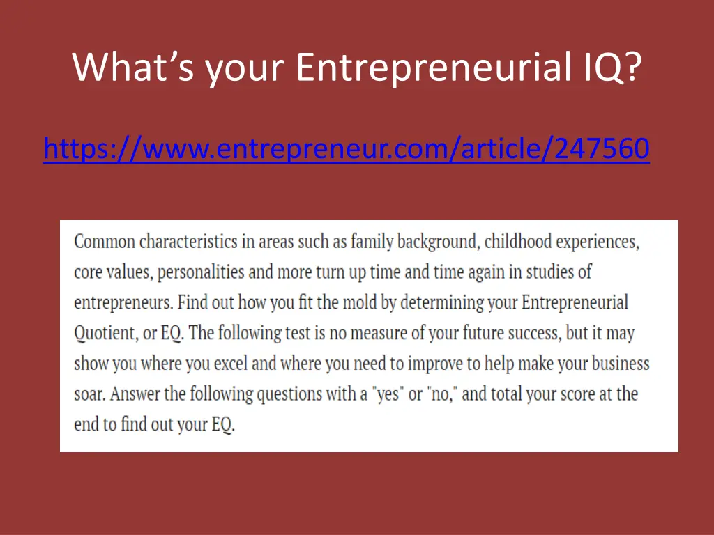 what s your entrepreneurial iq