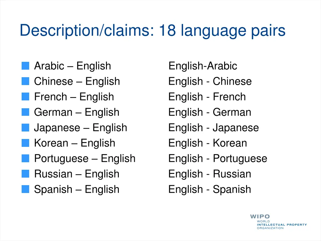 description claims 18 language pairs