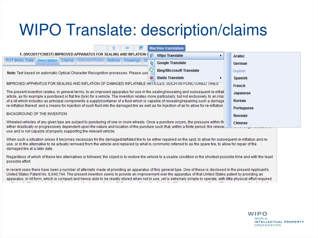 wipo translate description claims