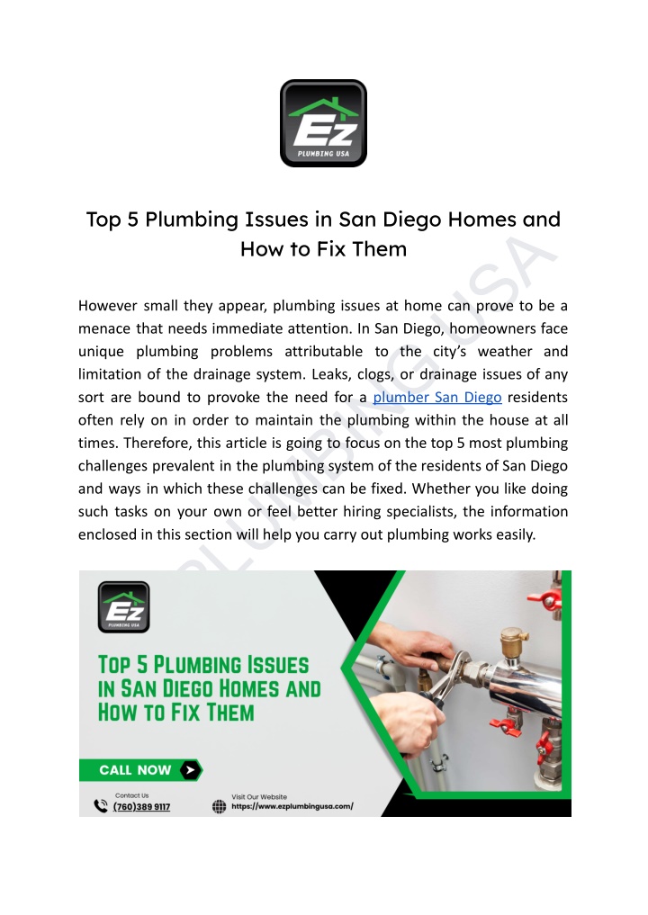 top 5 plumbing issues in san diego homes