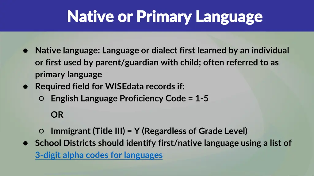 native or primary language native or primary