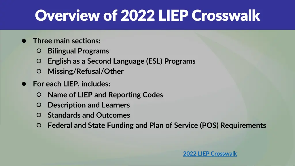 overview of 2022 liep crosswalk overview of 2022