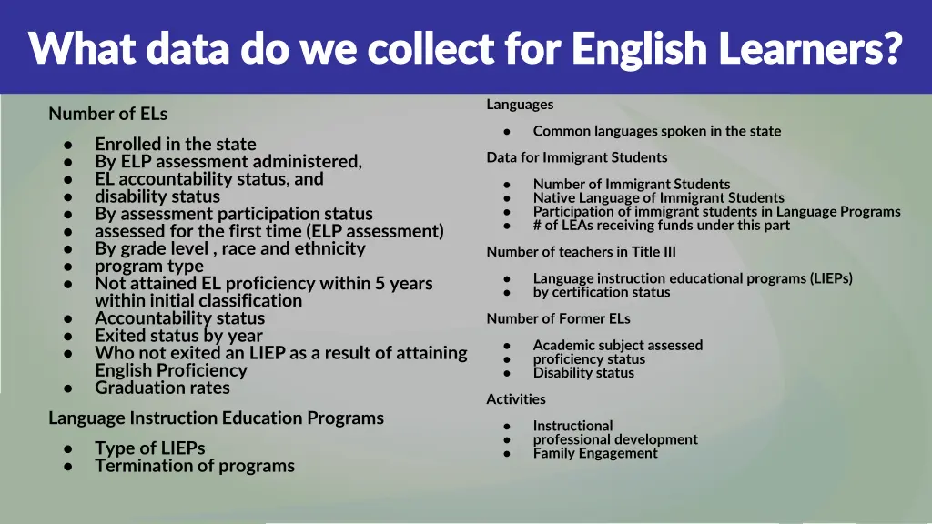 what data do we collect for english learners what