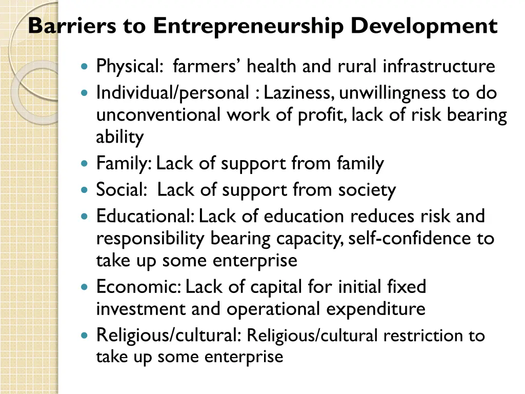 barriers to entrepreneurship development