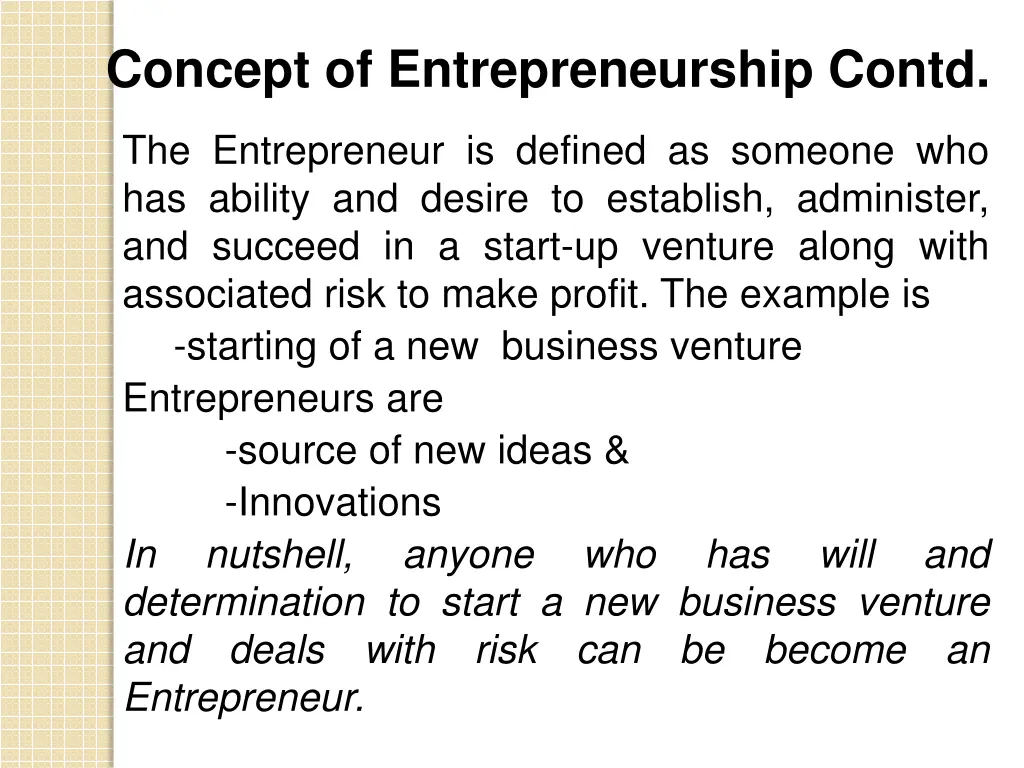 concept of entrepreneurship contd