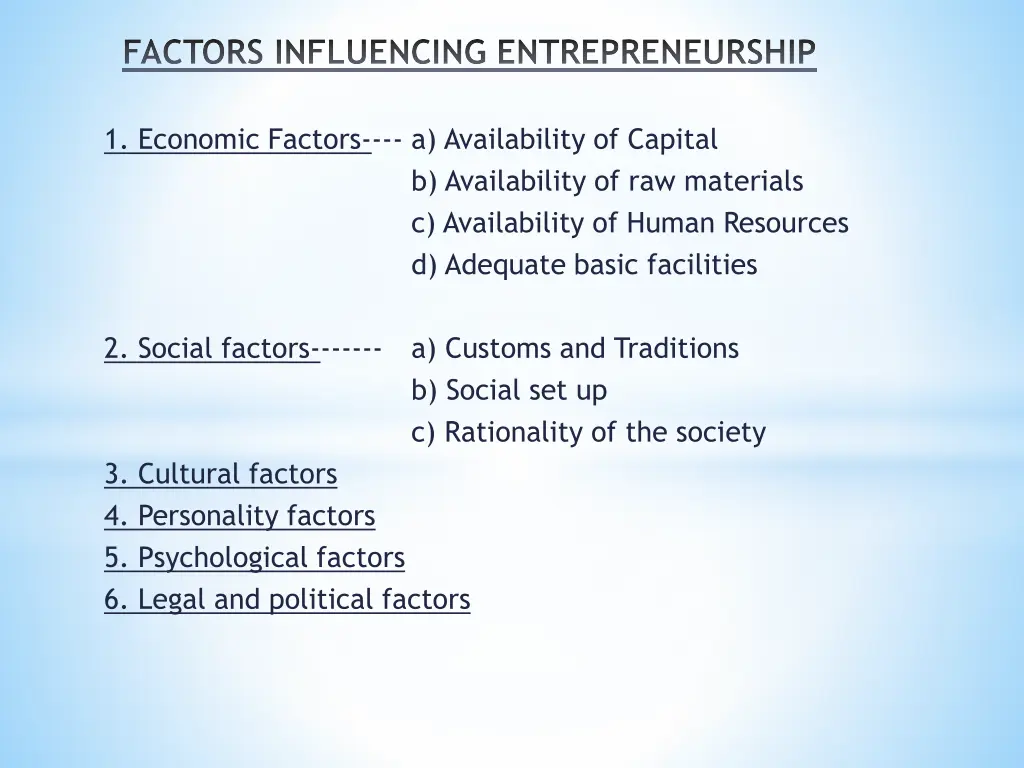 factors influencing entrepreneurship