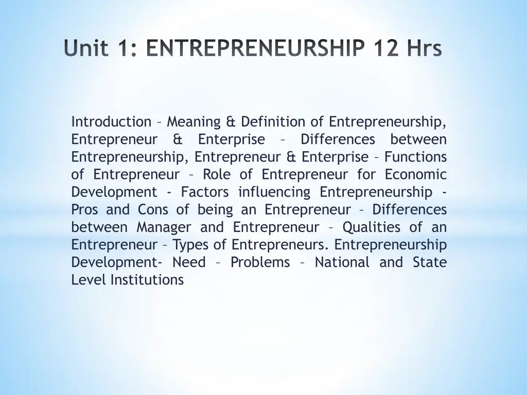 unit 1 entrepreneurship 12 hrs