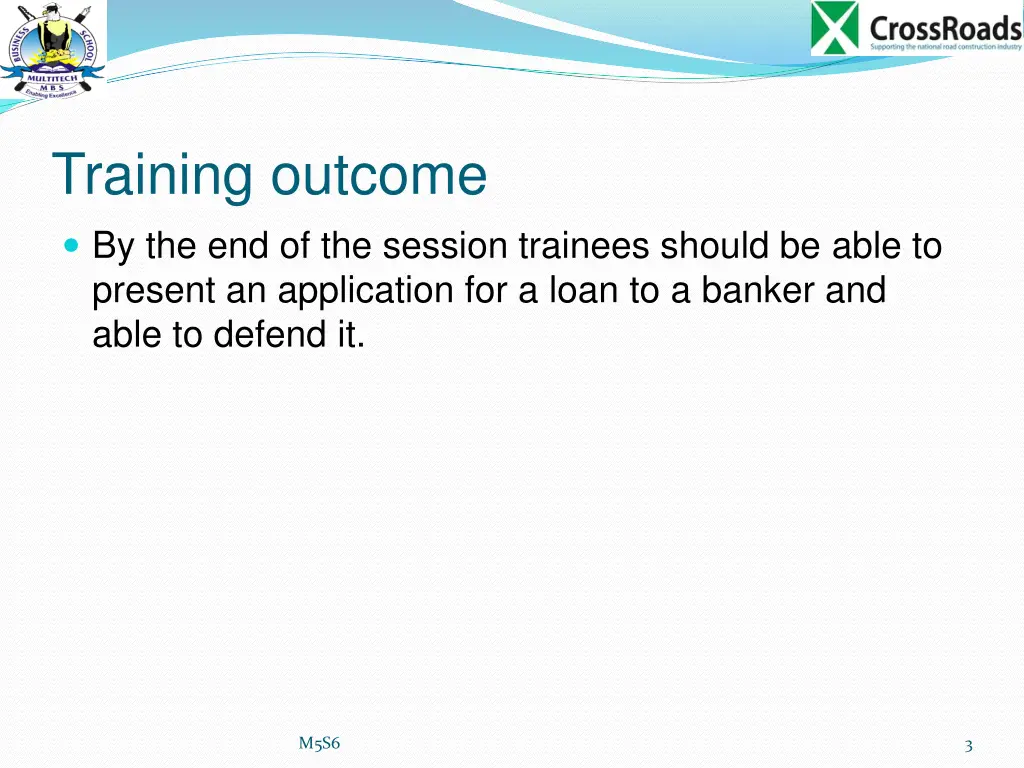 training outcome by the end of the session